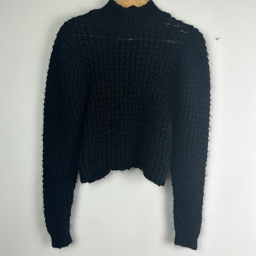 Zara Dolman Sleeve High Neck Chunky Knit Sweater SM Top Wool Acrylic Blend Black - Picture 3 of 16